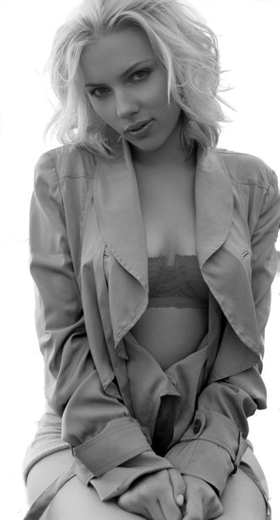 Scarlett Johansson in sexy lingerie outside, showing red bra and smiling