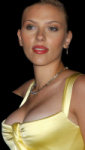 Different pictures of the great american actress Scarlett Johansson, posing sexy with a stunning golden dress.